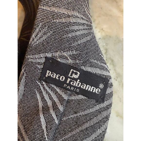 Vintage Paco Rabanne Paris Neck Tie Textured Gray Starburst Print - Picture 5 of 5